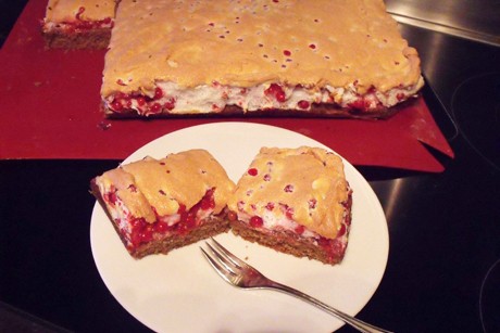 Ribisel-Vollkornkuchen mit Schneehaube vom Blech