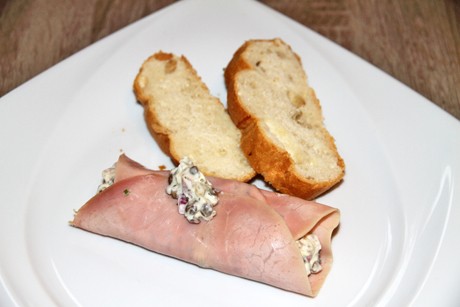 Schinkenröllchen mit Linsen