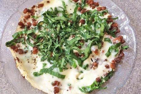 Bärlauch-Eiklareierspeis mit Grammeln