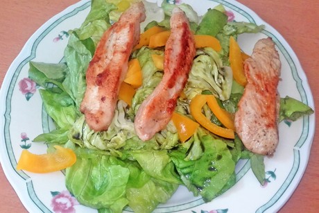 Putenfleisch auf Blattsalat