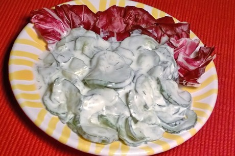 Radicchio-Gurkensalat mit Joghurtdressing