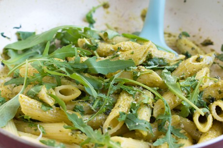 Pasta mit Rucolasauce und Parmesan