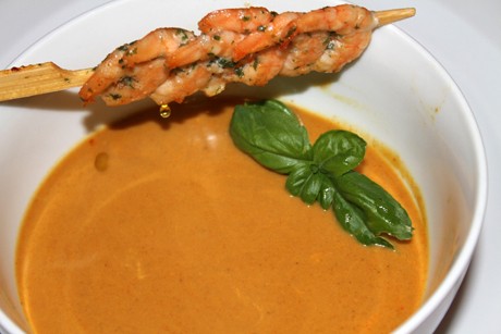 Tom Kha Kürbis mit Garnelenspießchen