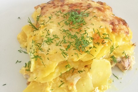 Kartoffel-Lachs-Gratin mit Brunch Indian Curry