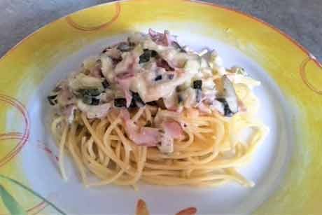 Zucchini-Schinken Spaghetti