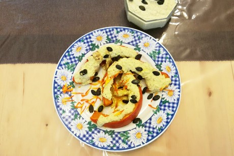 Hokkaido mit Gemüsepüree überbacken