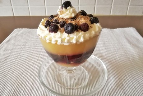 Kokos-Vanille-Pudding mit Schwarzbeeren