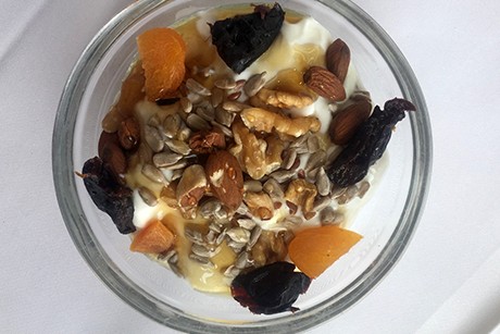 Griechisches Joghurt mit Trockenfrüchten und Nüssen