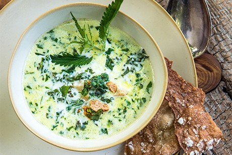 Wildkräutersuppe mit Schüttelbrot