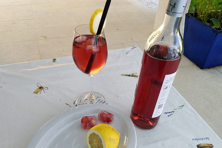 Schilcherspritzer mit Beereneiswürfeln