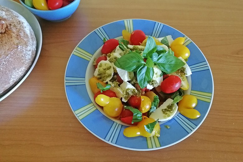 Paradeis-Mozzarella mit Basilikumpesto