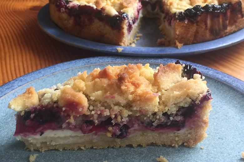 Apfelbeere (Aronia)-Topfen-Streuselkuchen