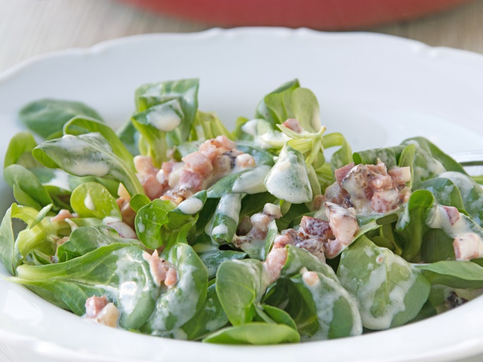 Vogelsalat mit Speck