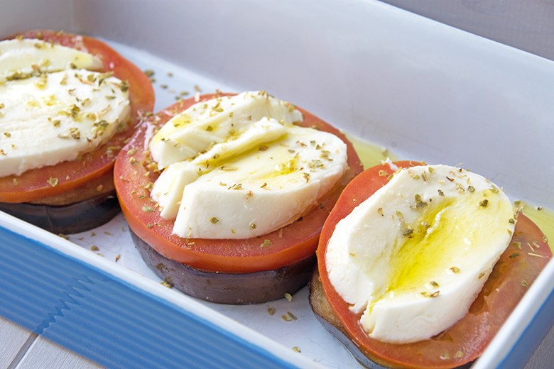 Überbackene Aubergine mit Mozzarella